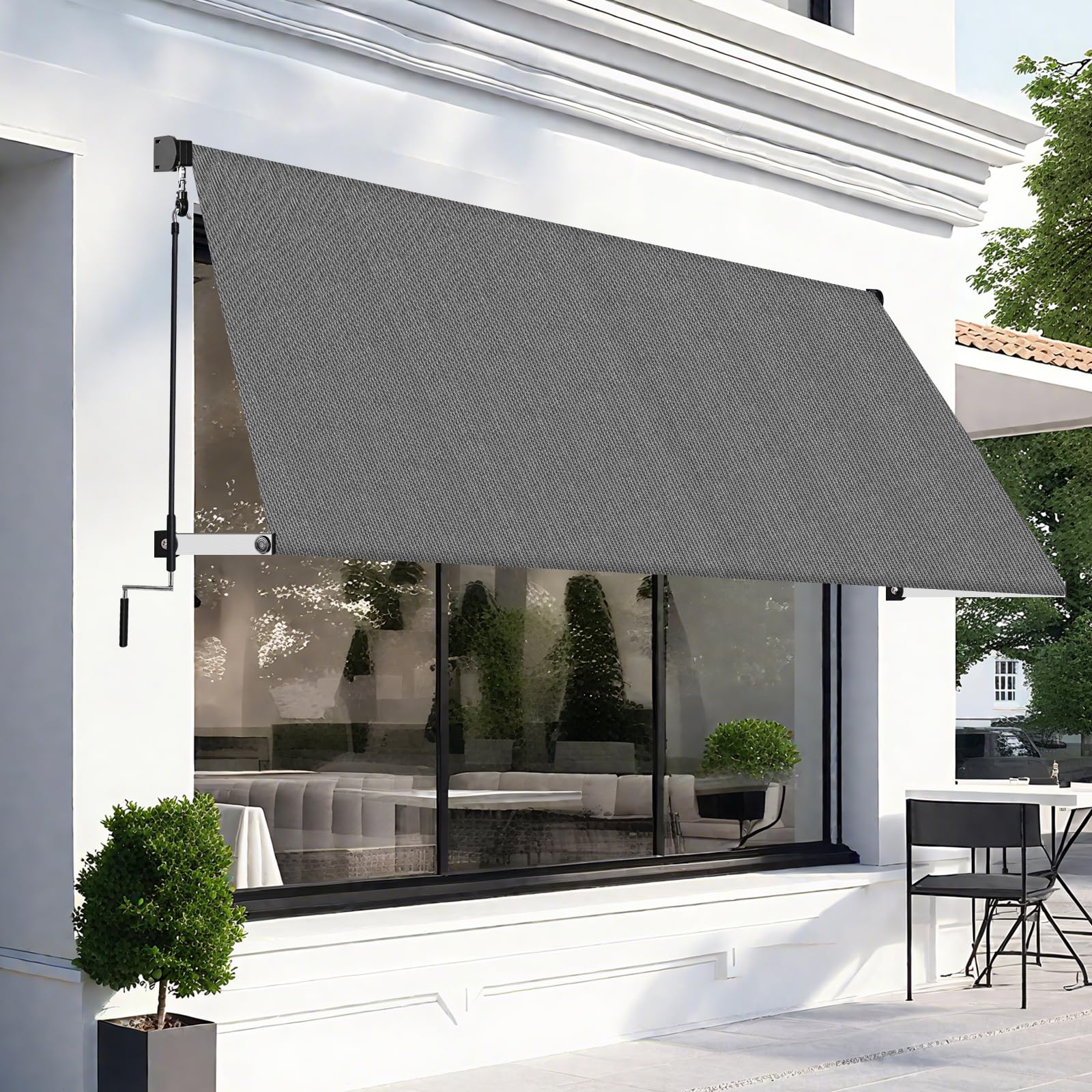 Manual Retractable Patio Awning with Roll-Up Shade