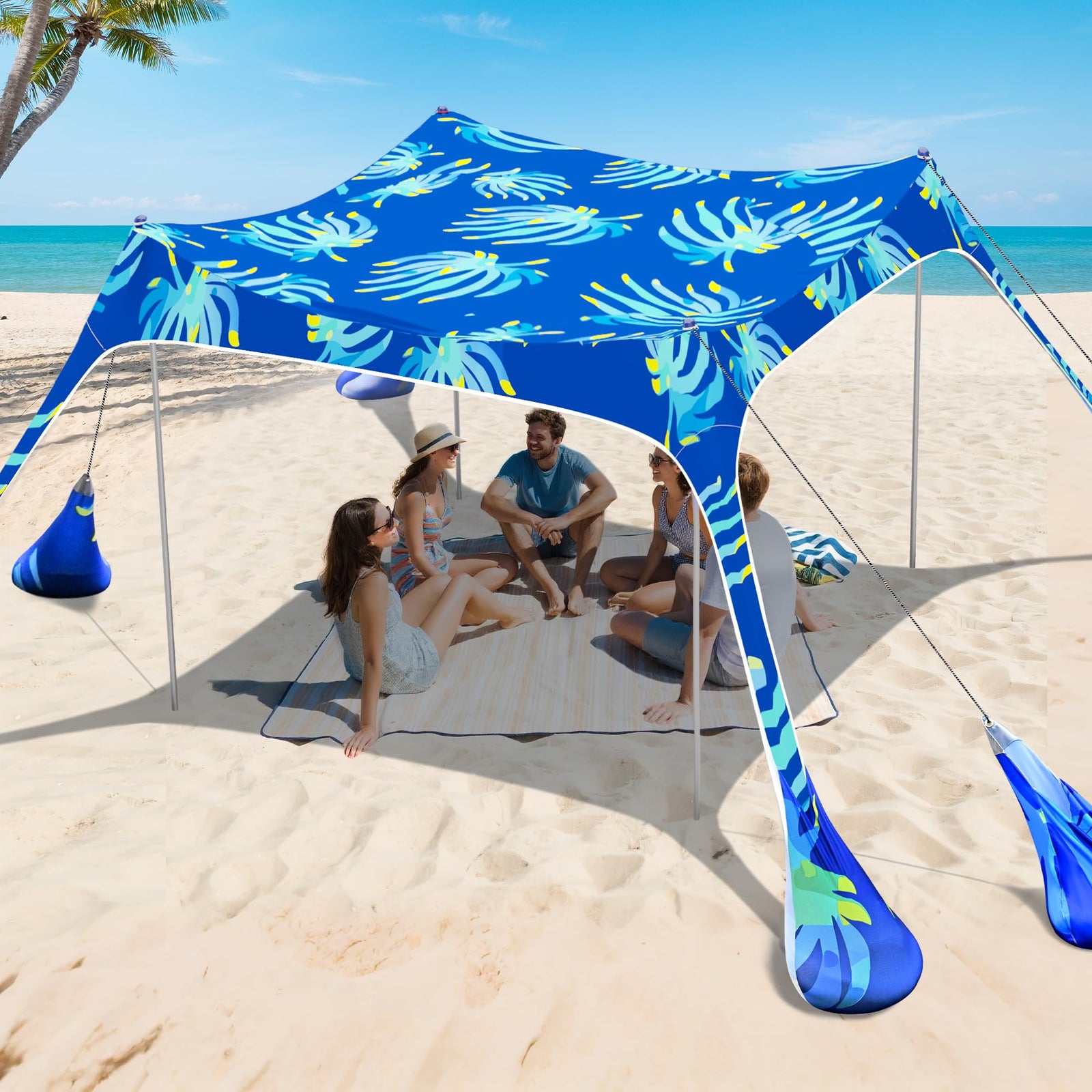 UPF 50+ Portable Beach Tent Sun Shelter with Sandbags