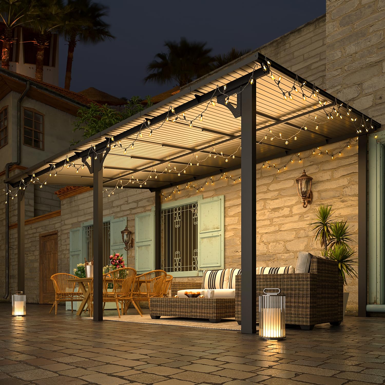 Wall-Mounted Hardtop Gazebo Awning for Backyard Patio
