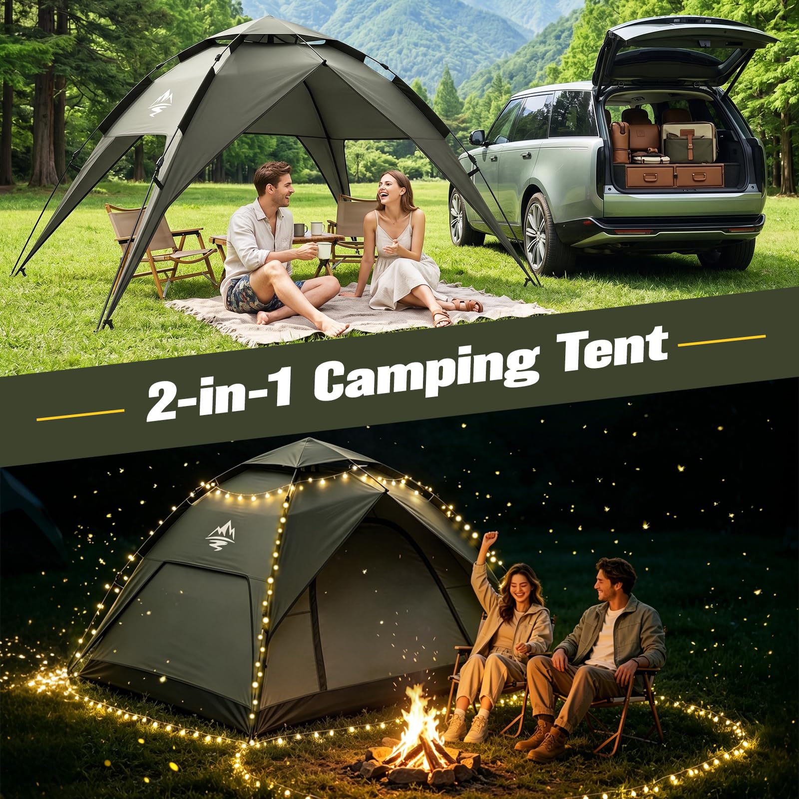 2-4 Person Instant Waterproof Camping Tent with Rainfly