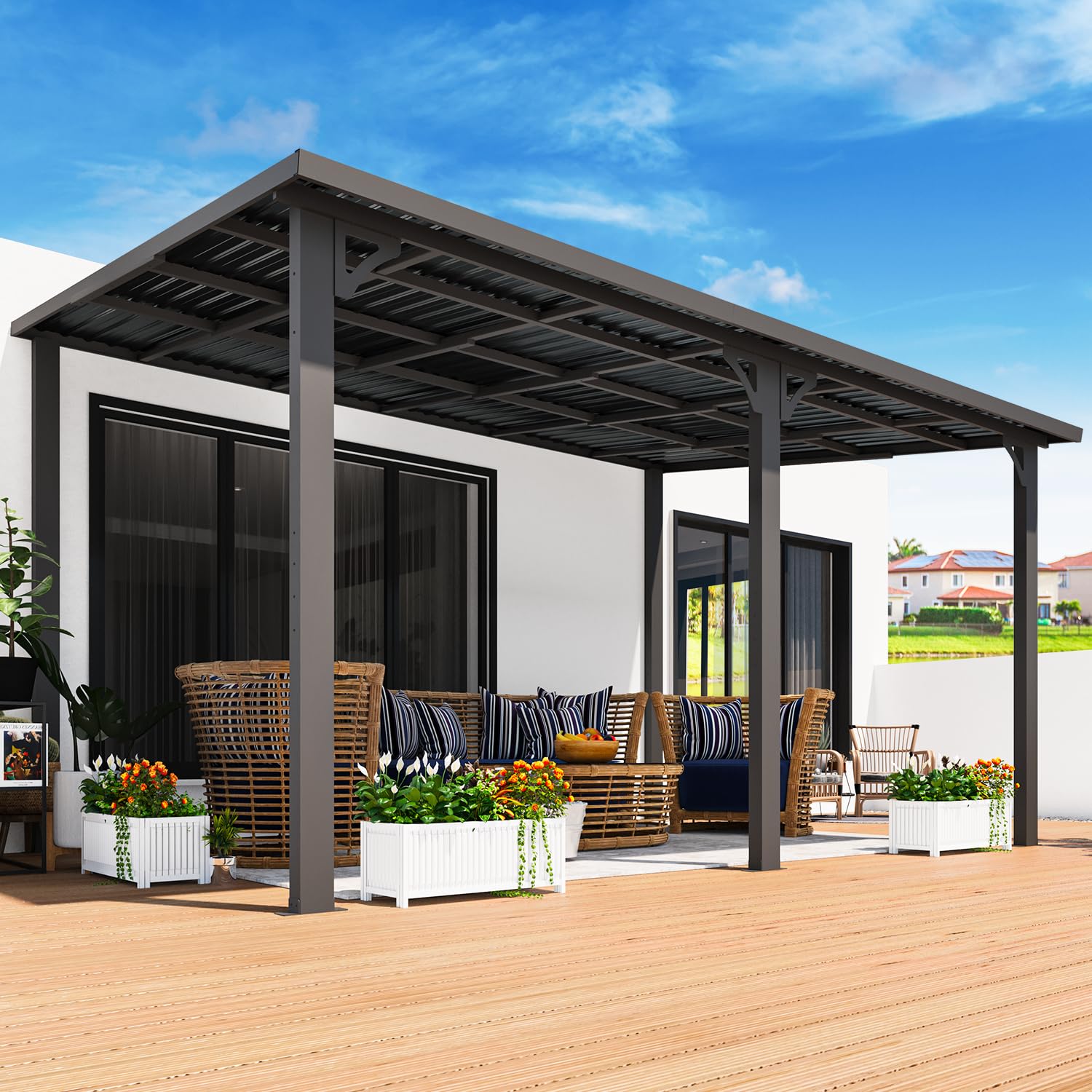 Wall-Mounted Hardtop Gazebo Awning for Backyard Patio