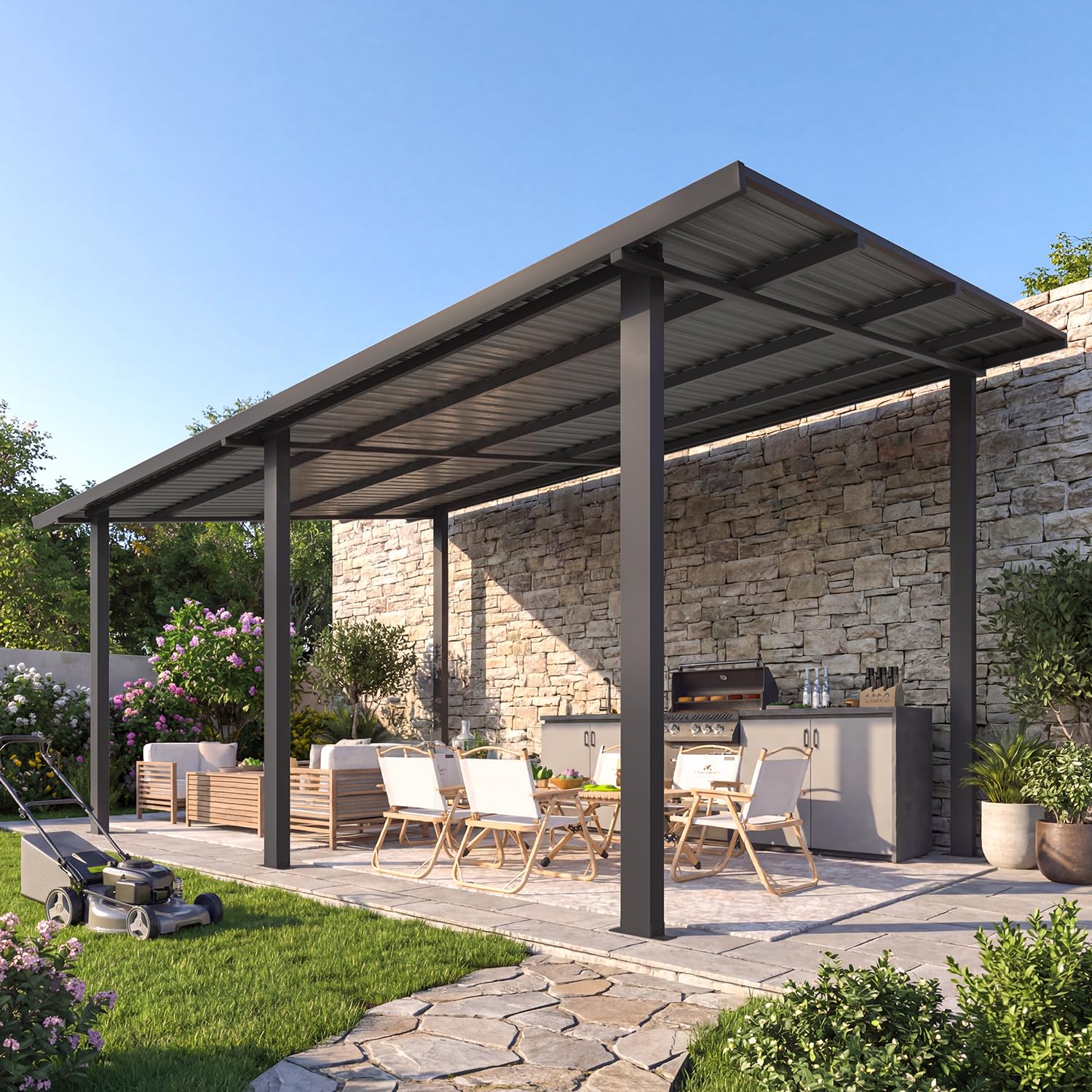Wall-Mounted Hardtop Gazebo Awning for Backyard Patio