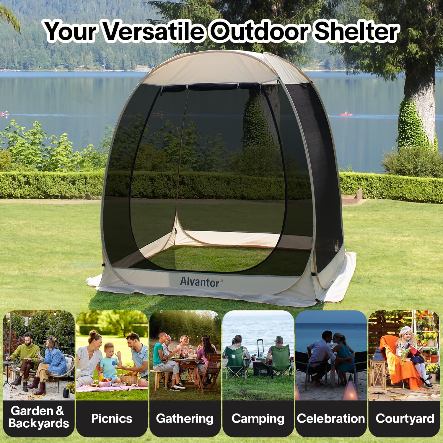 Alvantor Pop-Up Screen House Tent with Mosquito Netting