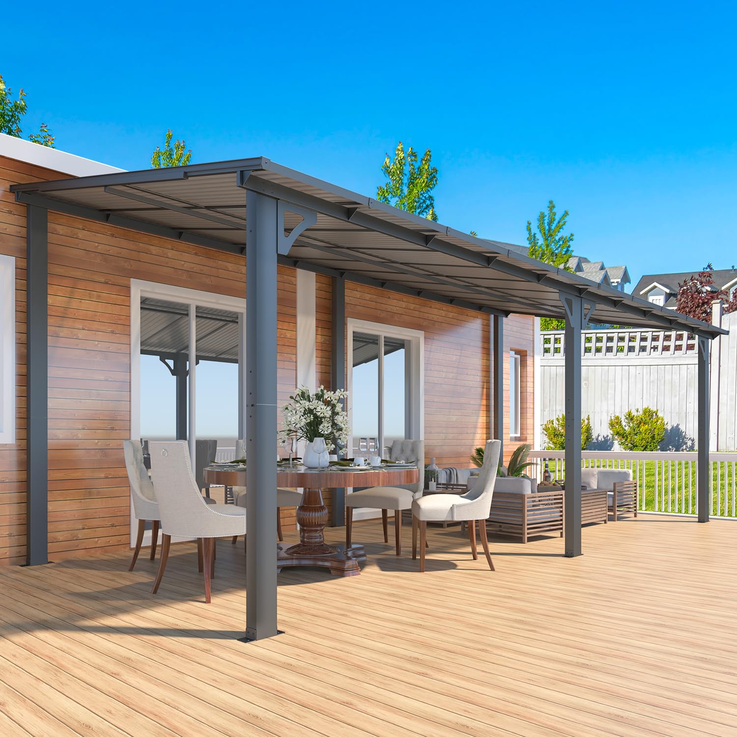 Wall-Mounted Hardtop Gazebo Awning for Backyard Patio