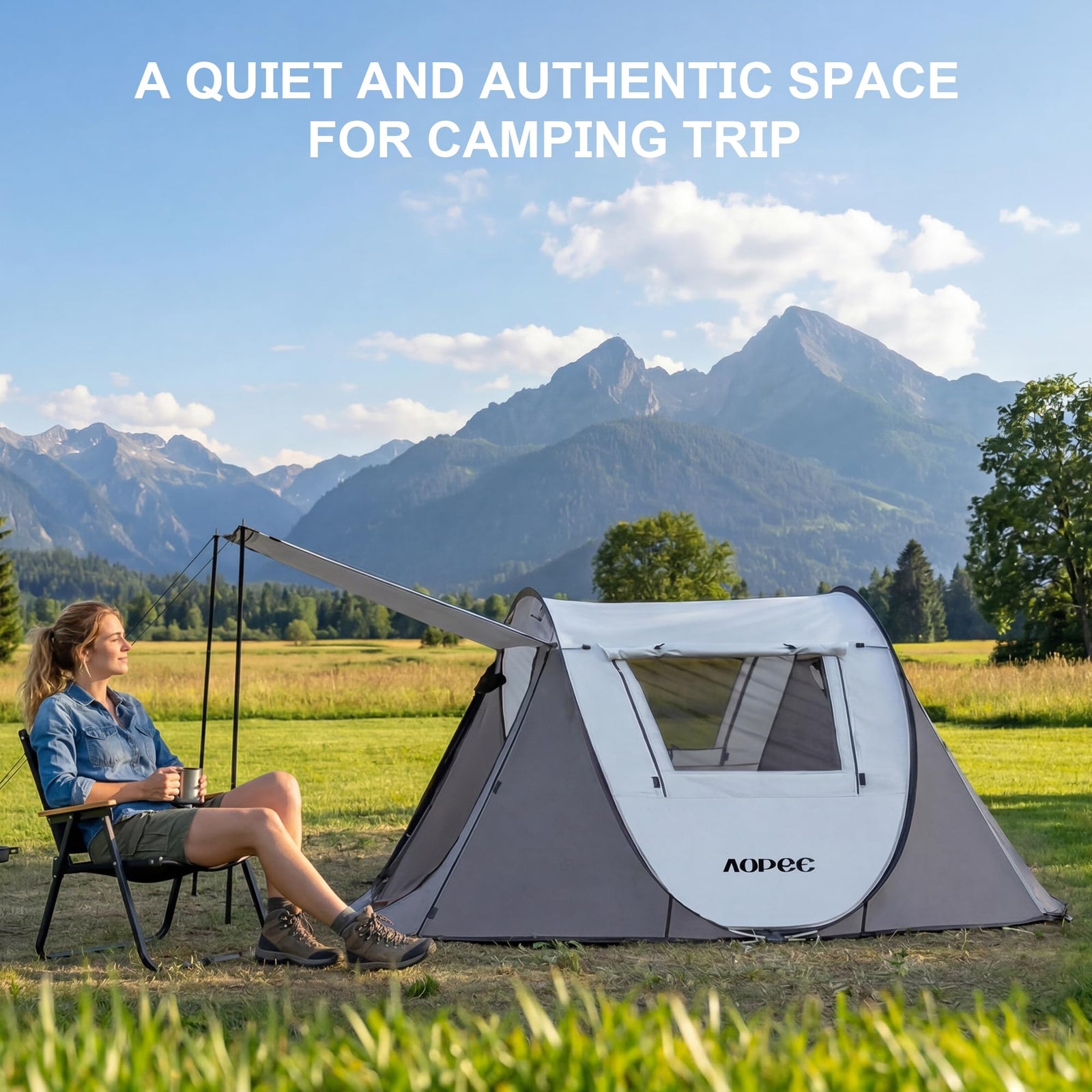 2-6 Person PU4500mm Pop-Up Camping Tent with Porch