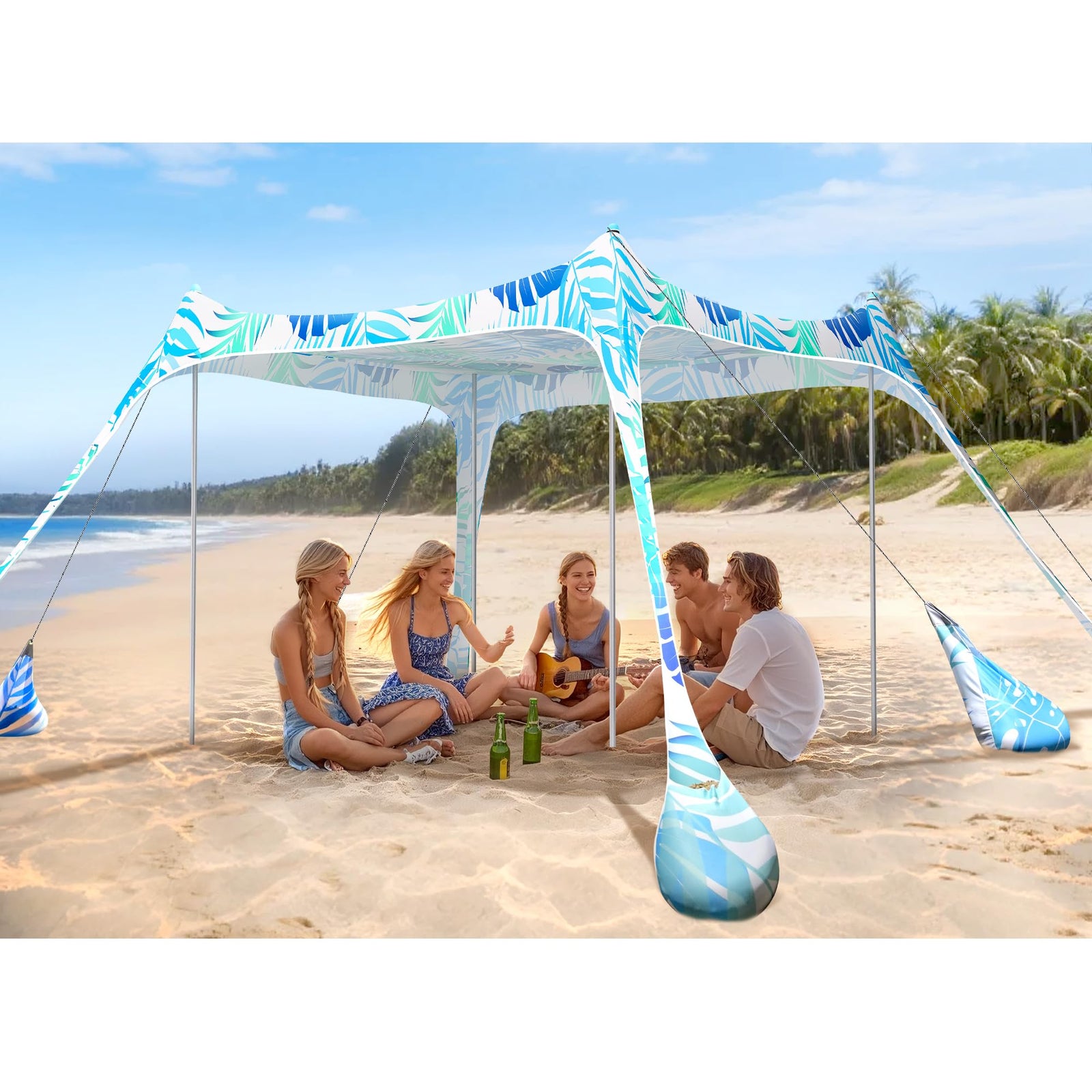 UPF 50+ Portable Beach Tent Sun Shelter with Sandbags