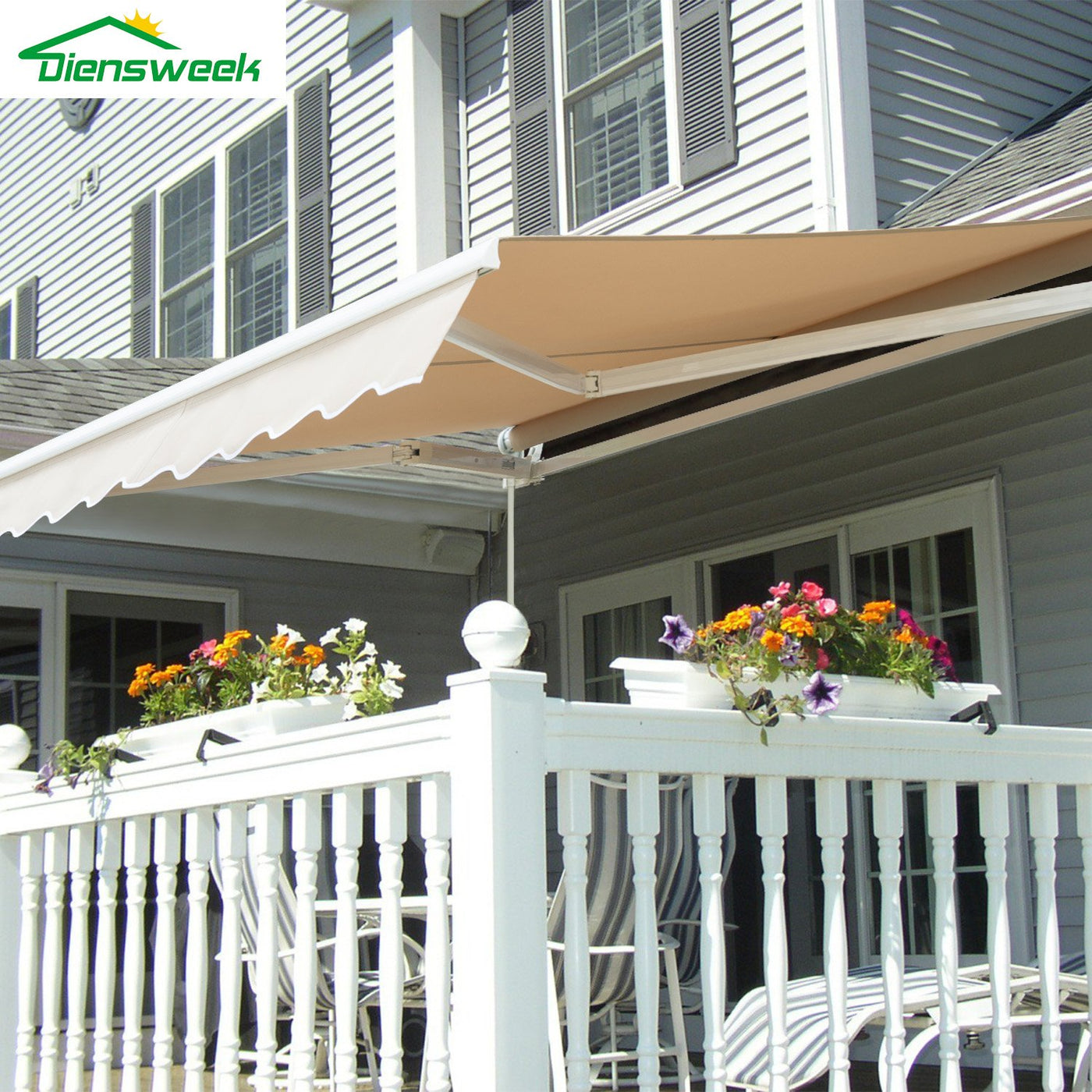 12x10 Beige Manual Retractable Patio Awning Sunshade