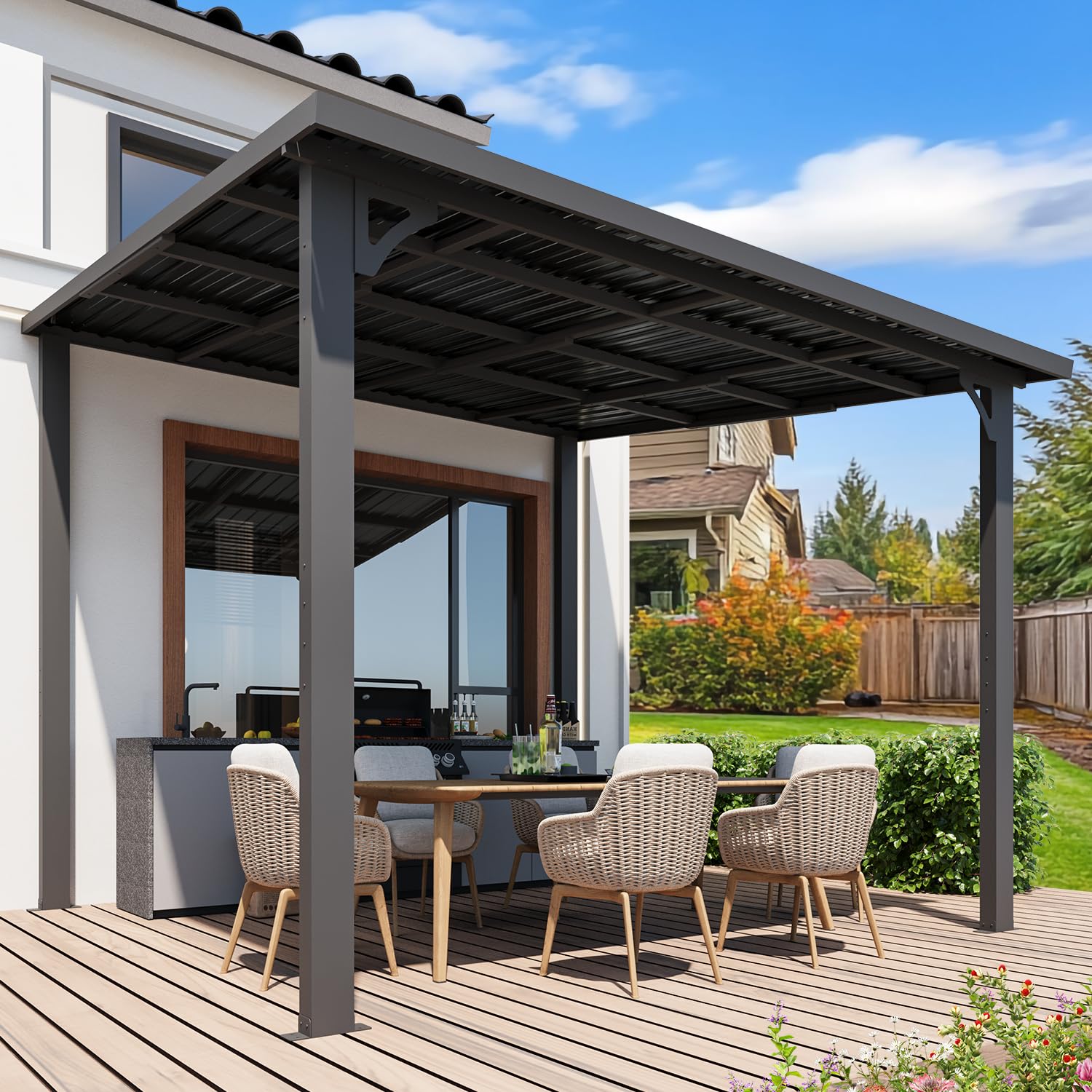 Wall-Mounted Hardtop Gazebo Awning for Backyard Patio