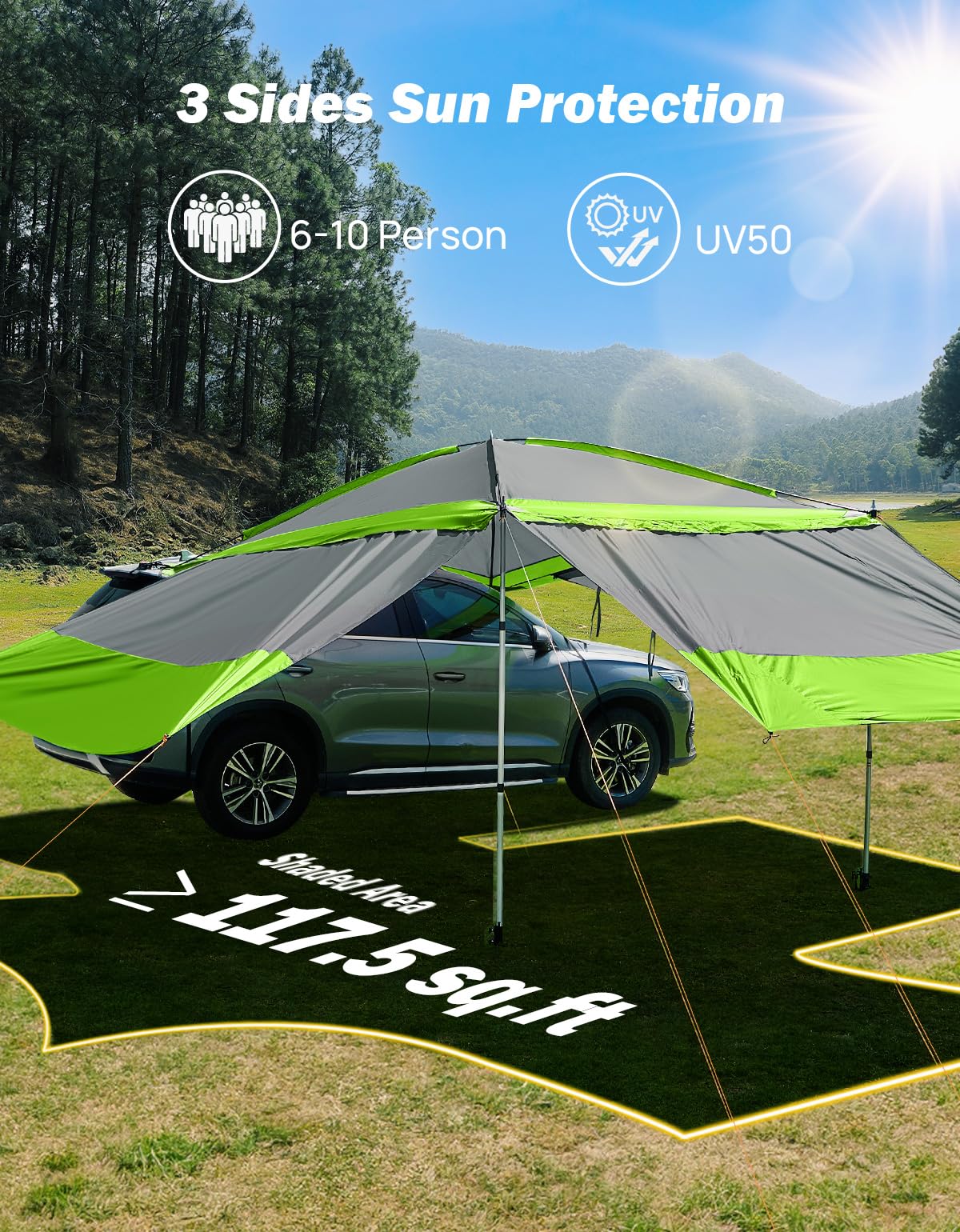 11.5x7.9FT UV50+ Vehicle Awning with Removable Sides