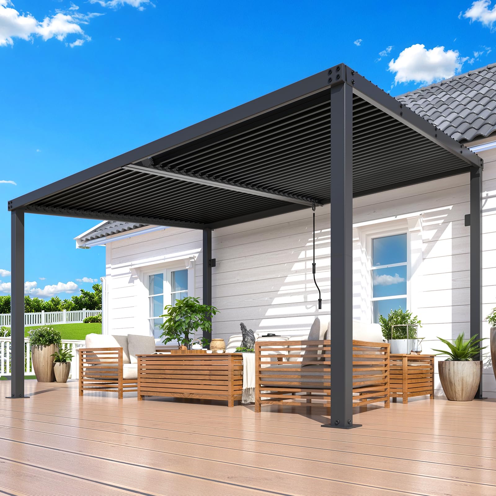 Wall-Mounted Hardtop Gazebo Awning for Backyard Patio
