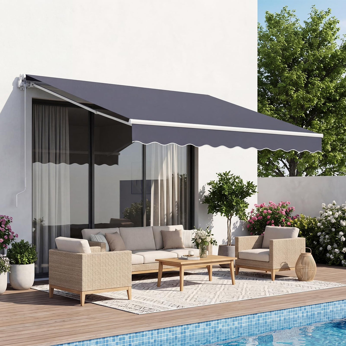 VEVOR Manual Retractable Patio Awning Sun Shade