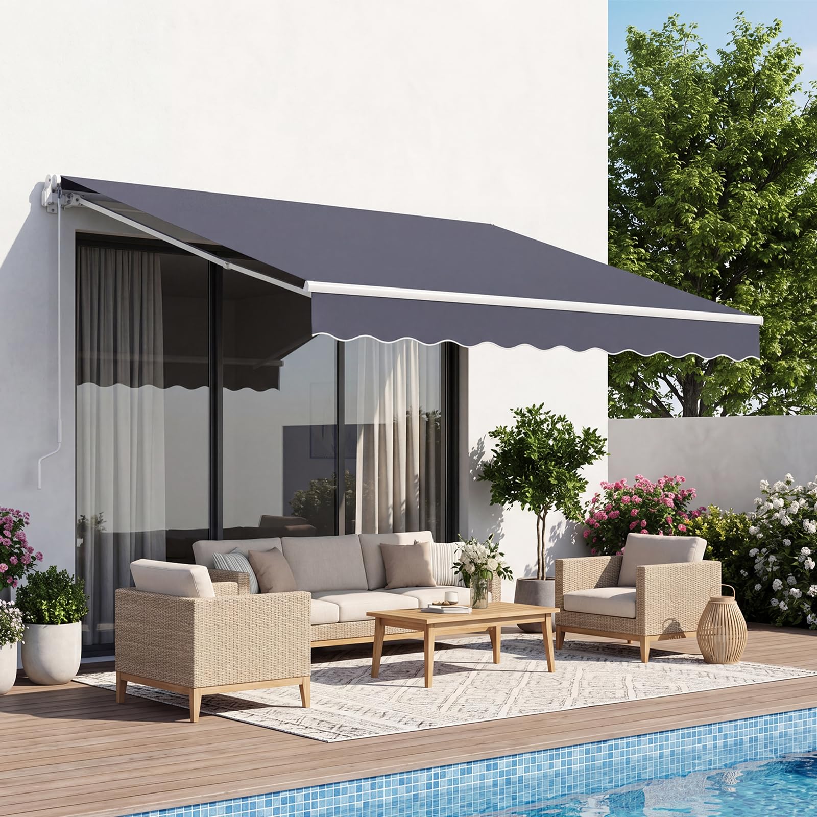 VEVOR Manual Retractable Patio Awning Sun Shade