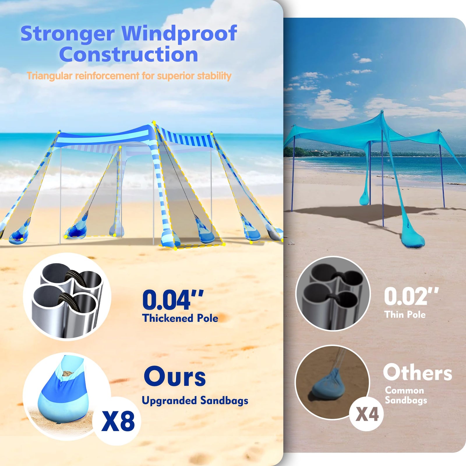 UPF 50+ Portable Beach Tent Sun Shelter with Sandbags