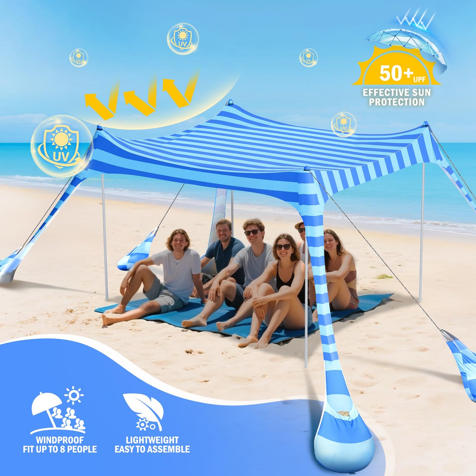 UPF 50+ Portable Beach Tent Sun Shelter with Sandbags
