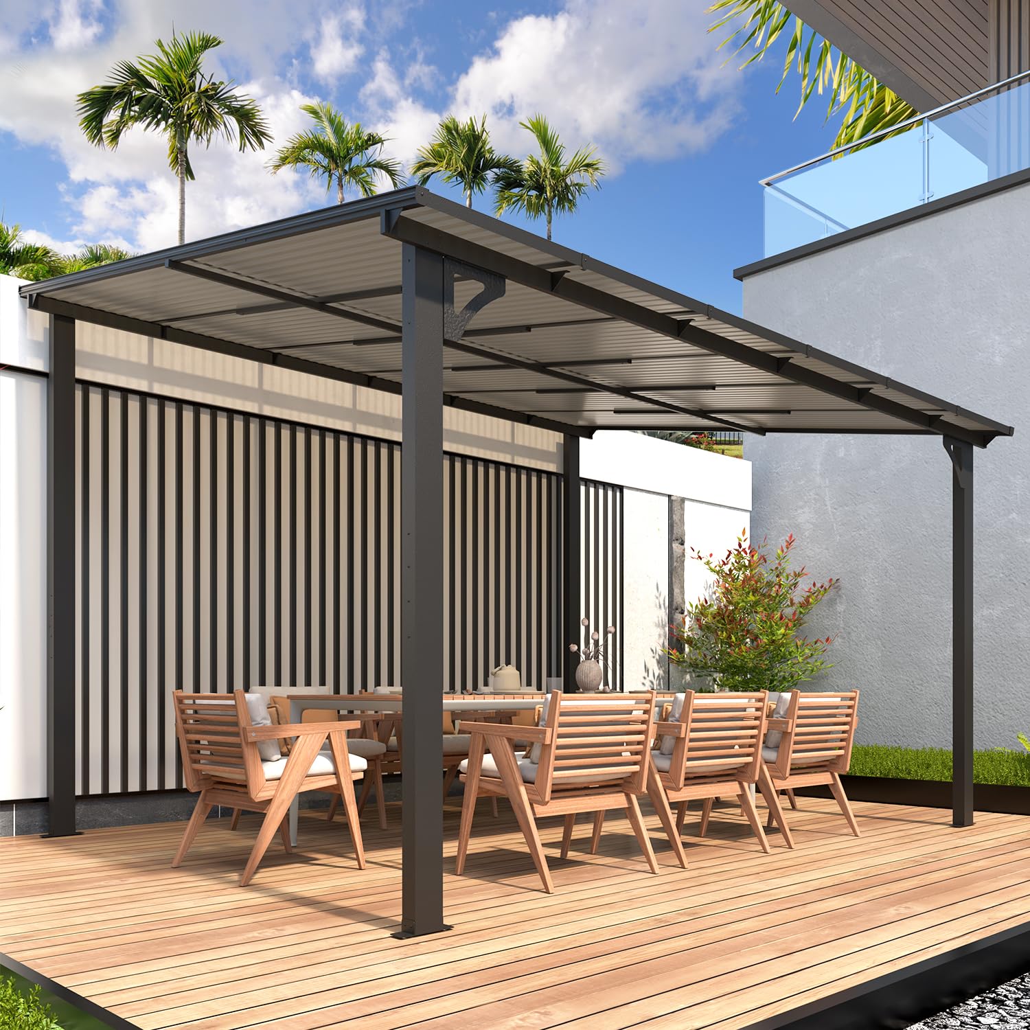 Wall-Mounted Hardtop Gazebo Awning for Backyard Patio