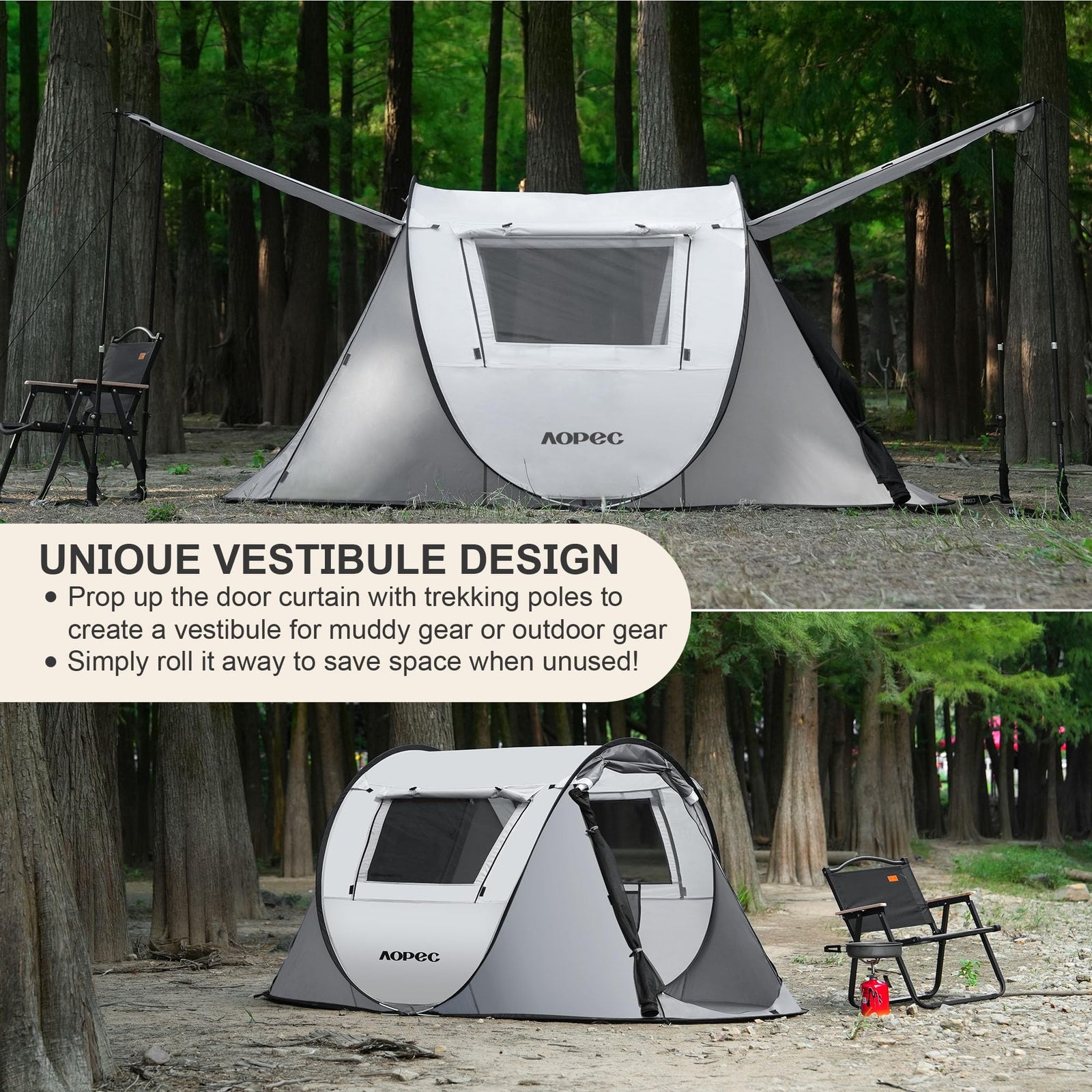 2-6 Person PU4500mm Pop-Up Camping Tent with Porch