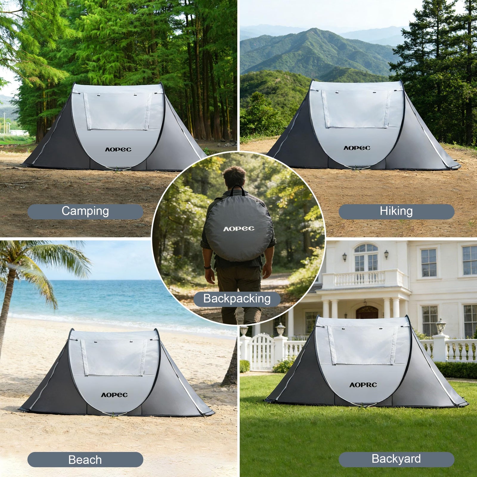 2-6 Person PU4500mm Pop-Up Camping Tent with Porch