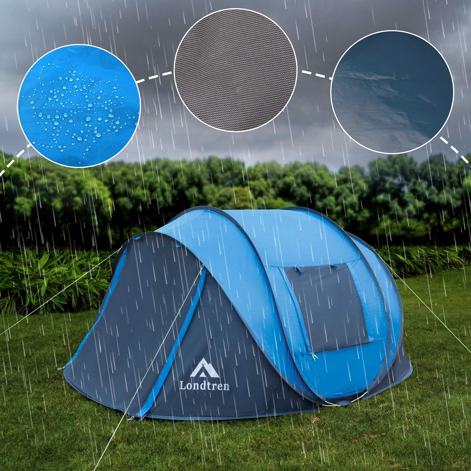 4-Person Waterproof Pop-Up Camping Tent with 2 Doors
