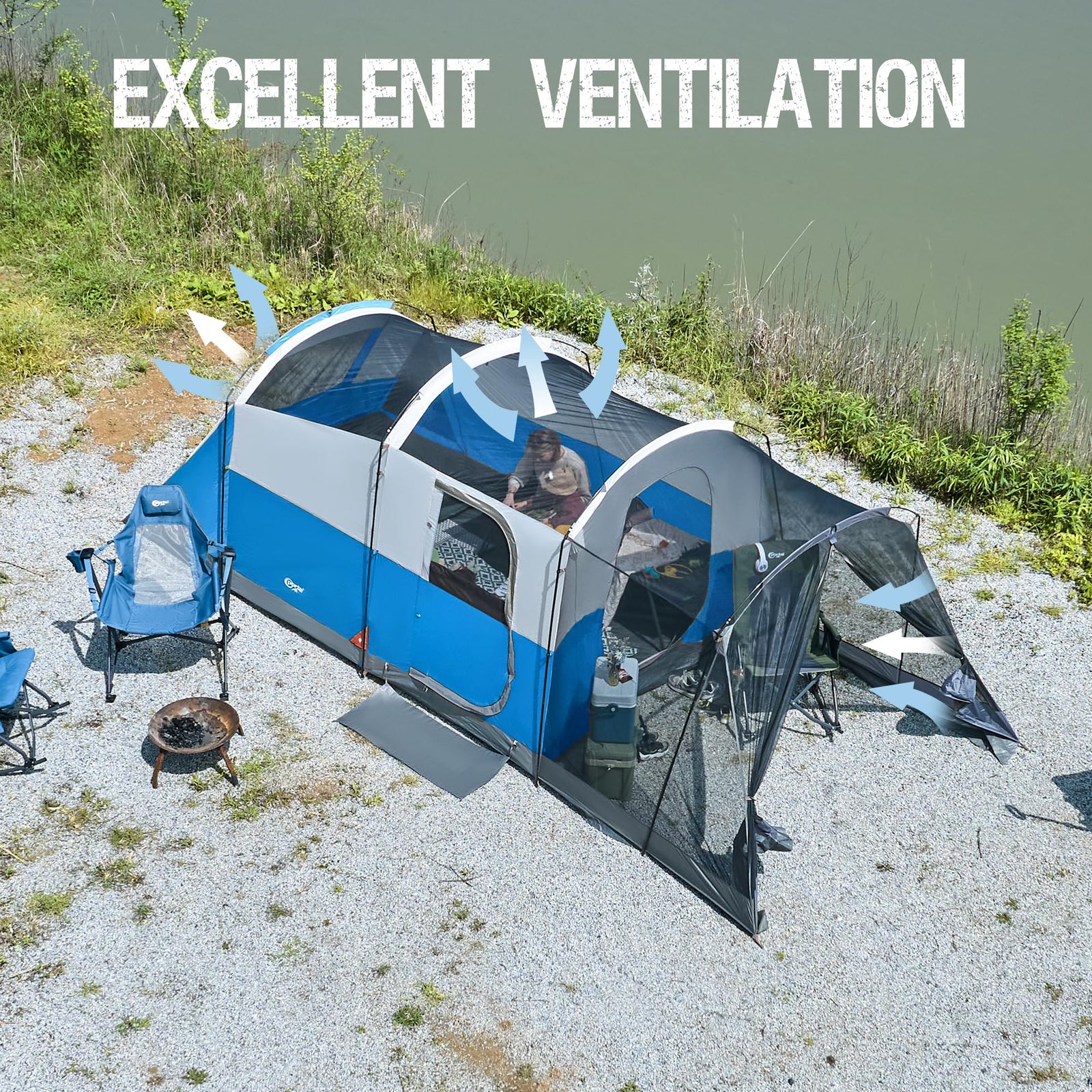 6-10 Person Water-Resistant Tunnel Tent with Screen Room