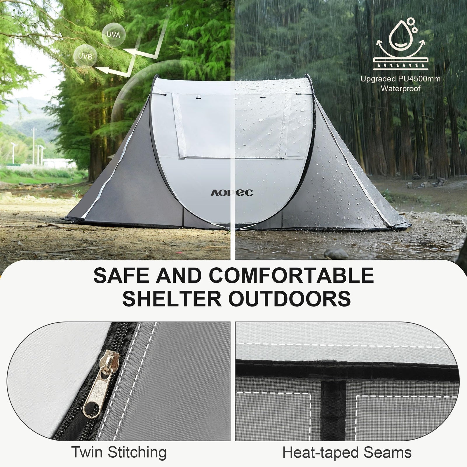 2-6 Person PU4500mm Pop-Up Camping Tent with Porch